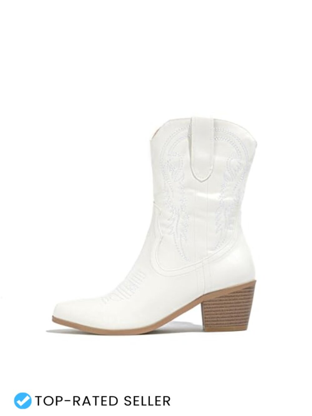 Embroidered Faux Leather Ankle Western Boots Stacked Heel